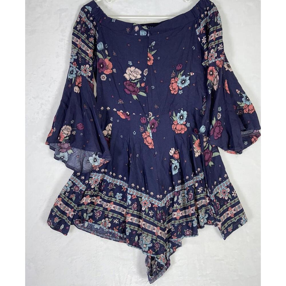 Jaase Dress Extra Small Blue Midi Floral Tiered Boho Floaty Flippy Sleeve NWT - Picture 8 of 8